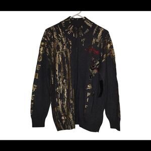 Ed Hardy Cardigan Jacket Charcoal & Gold Sweater Size Large NEW